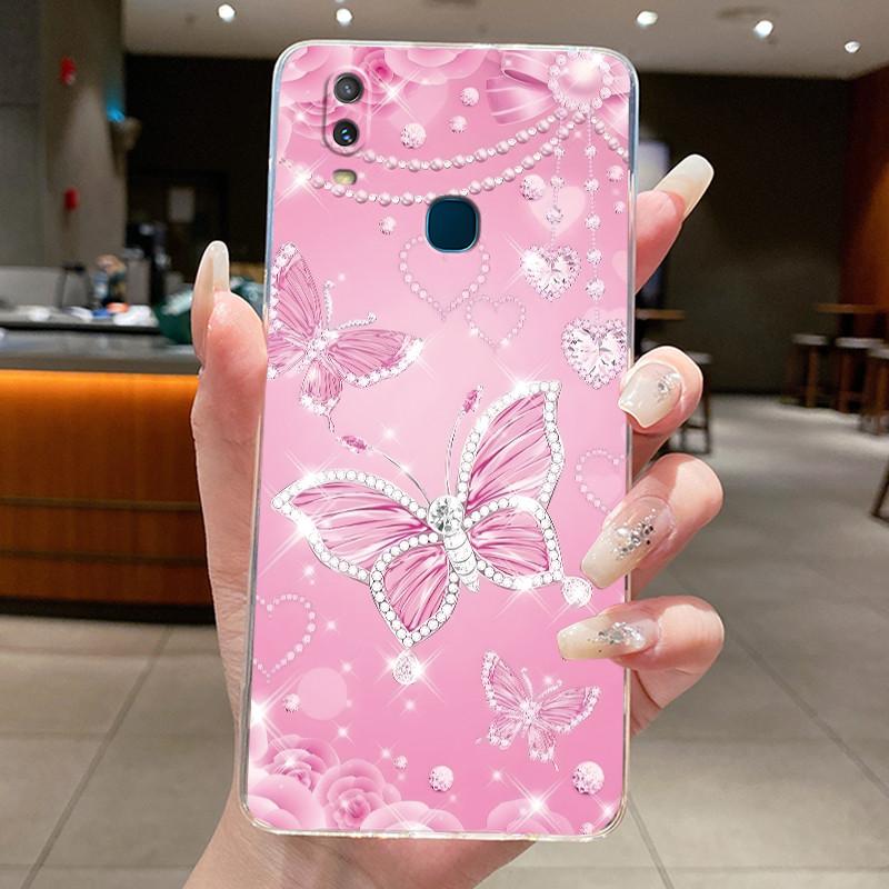 Для VivoY11 2019 Задняя крышка Vivo 1906 Корпус Vivo Y11 2019 Чехол Модный Роскошный Бабочки Цветы Прозрачный Мягкий ТПУ Желе Чехол для Телефона