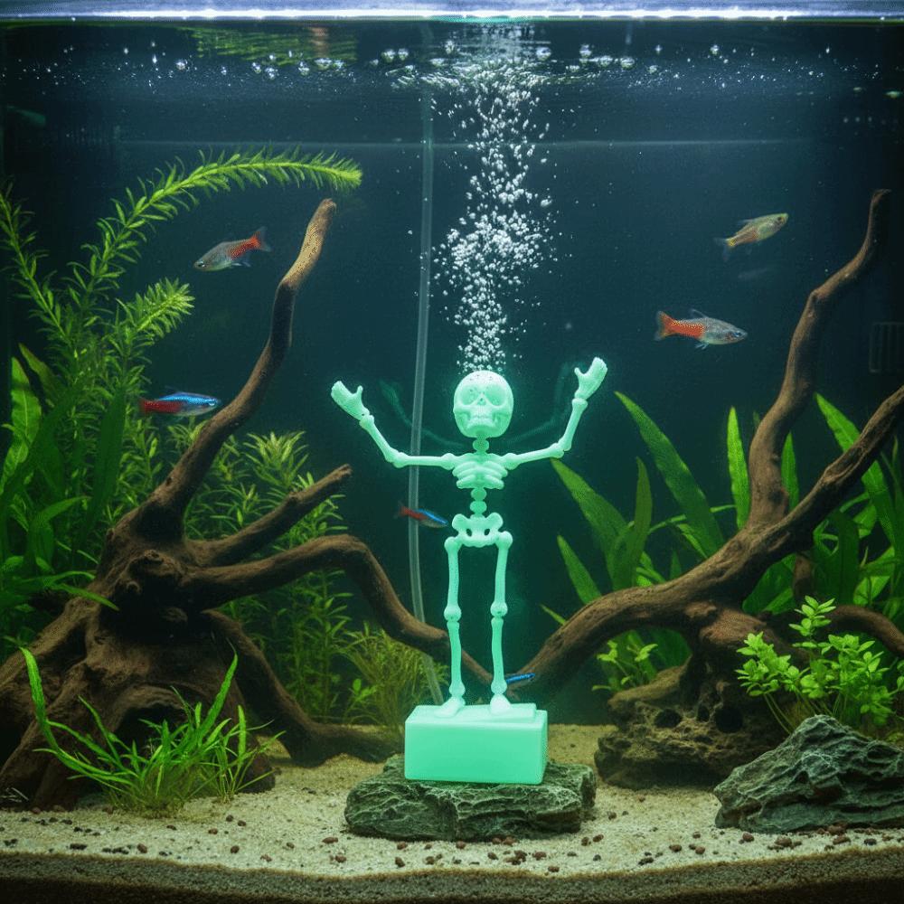 Glow Dark Aquarium Ornament Movable Joints Dancing Bone Luminous Skeleton Home Decor