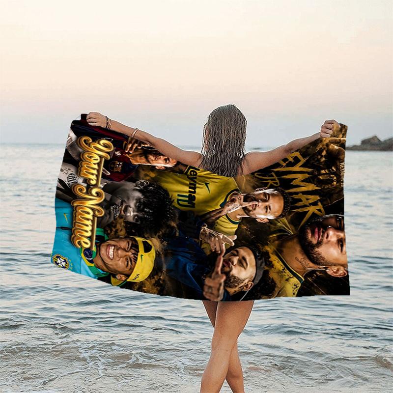 1pc Brazilian football player Beach Towel with Custom Name, Beach and Seaside Swimming Pool Equipment, Fashion Pattern, Rectangular, Travel Essential