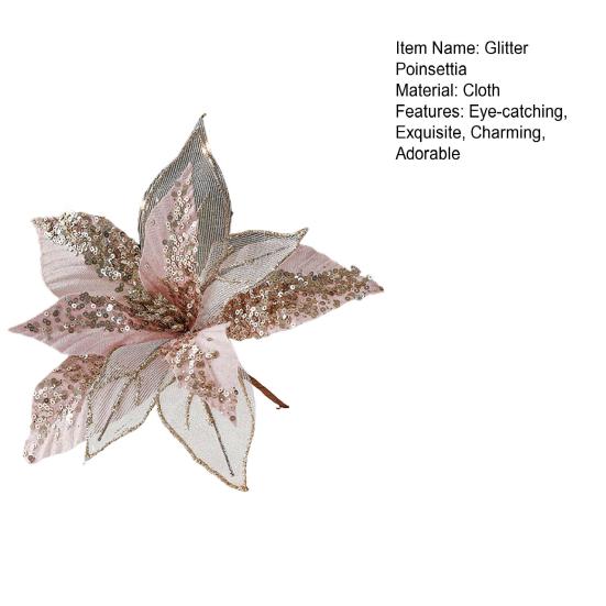 11" Рождественские Искусственные Цветы Блестки Пайетки Пуансеттия Цветок Ткань Искусственные Цветочные Пики для Украшения Рождественской Елки Свадьба День Рождения Венок Декор