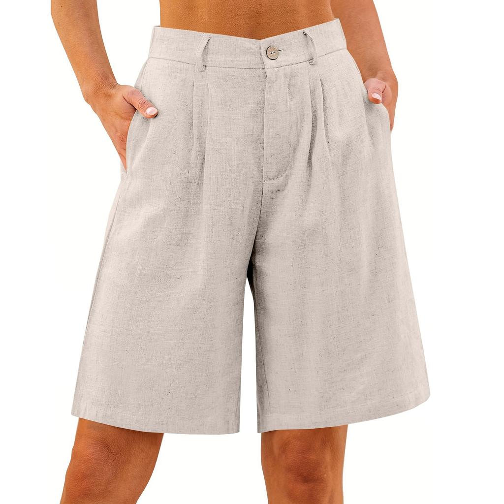 Шорты для женщин длиной до колена, нарядные, широкие, с высокой талией, женские льняные брюки, летние, повседневные