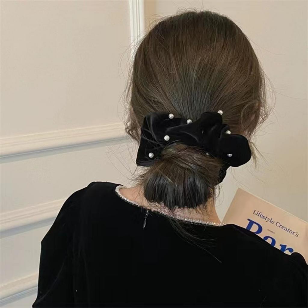 1 шт. Модные простые флокированные повязки на голову с черным жемчугом для женщин и девочек, аксессуары для волос для вечеринки