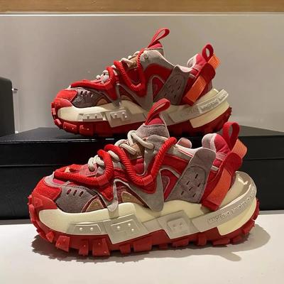 Кроссовки Color Block Chunky для мужчин/женщин, дизайнерская подошва, кроссовки, модная повседневная обувь с увеличенной внутренней высокой платформой