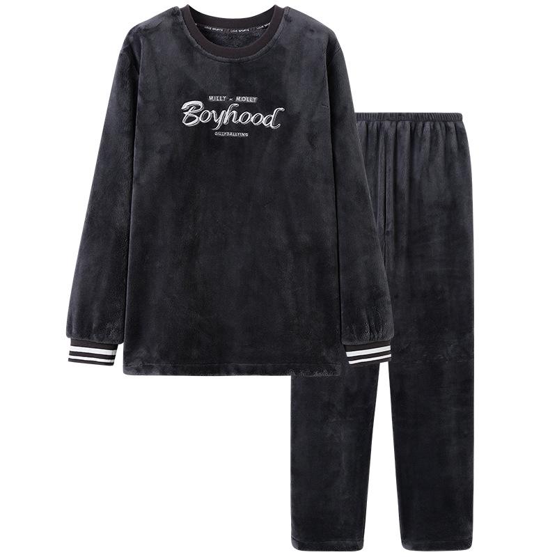 Фланелевая пижама мужская осенне-зимняя пуловер для тепла зимний флис утолщенный коралловый флис мужской комплект для дома