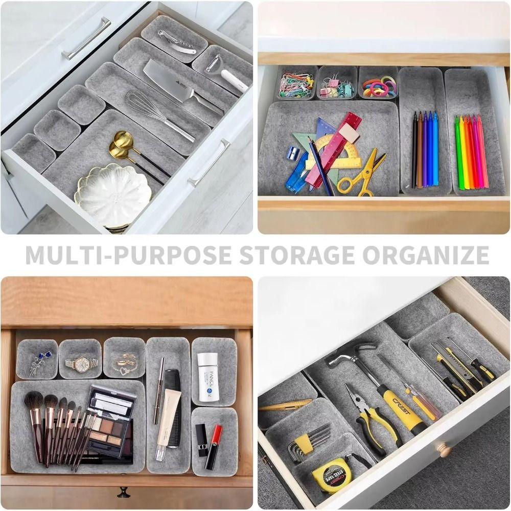 8Pcs/Set Space-Saving Felt Storage Box Set Seamless Desktop Sundries Box Closet Organizer