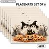 4/6pcs, Halloween-Themed Placemats, Ghost, Jack-O'-Lantern, Black Cat, Tombstone, Bat Patterns, Suitable for Indoor/Outdoor Party Restaurant Decoratio