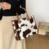 Женская зимняя теплая мягкая плюшевая сумка на плечо, модная сумка-тоут с леопардовым принтом коровы из искусственного меха, большая вместительная сумка