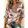 Women's Round Neck Tie Front Plant Print 3/4 Ruffle Sleeve Blouse Holiday Dating Casual Spring Summer Tops