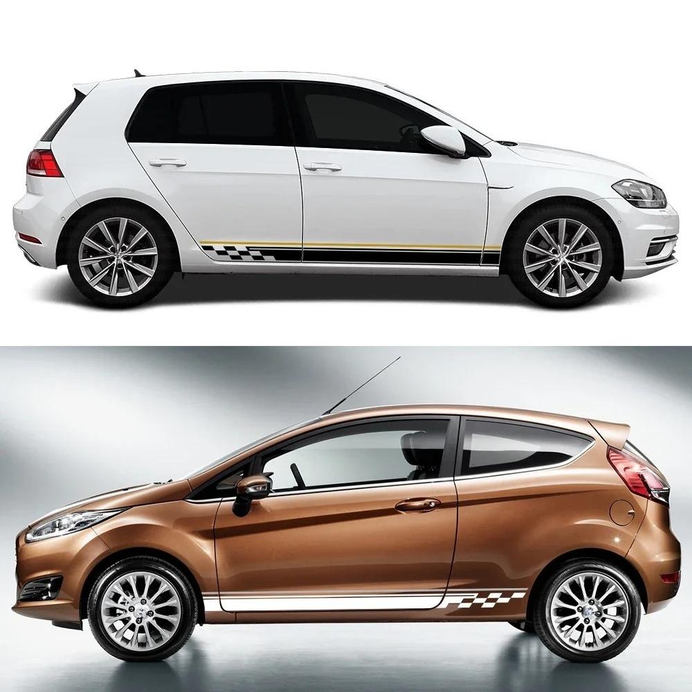 Для Fiesta MK7 Комплект наклеек на боковые юбки дверей автомобиля Виниловые наклейки из ПВХ Водонепроницаемые наклейки для декора экстерьера автомобиля Аксессуары