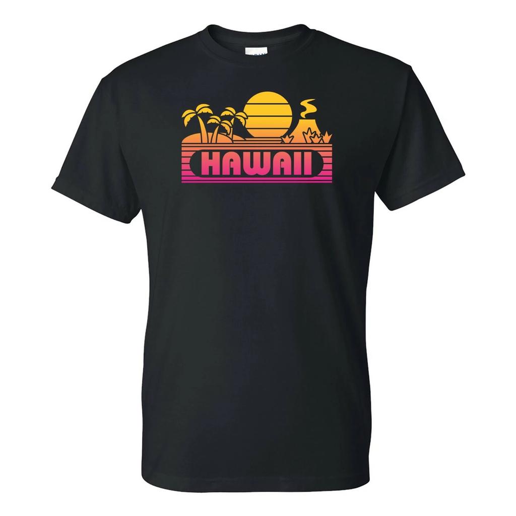 Hawaii Groovy Sunset - Landscape Vacation Home State T Shirt - Black