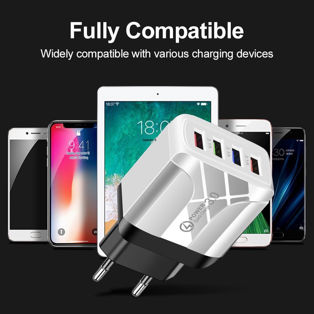 Яркое 4-портовое USB-зарядное устройство для путешествий, 5 В/2,4 А, быстрая зарядка, с вилками EU, UK, AU
