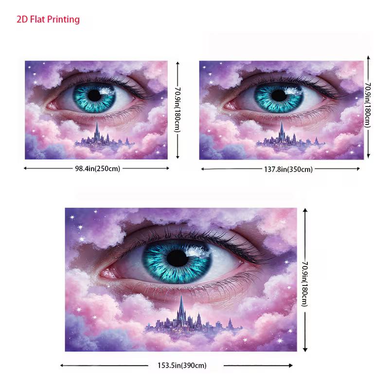 2D Aesthetic Dreamy Backdrop, Giant Eye with Pink Purple Clouds Banner