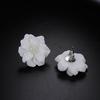 Elegant Women Girl Inlay Beads Simulated Pearl Stud Earrings Camellia Big White Flower