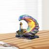 2D Acrylic Ornament Flat Sign Artwork Lighthouse with Wave Decoration Stand for Living Room