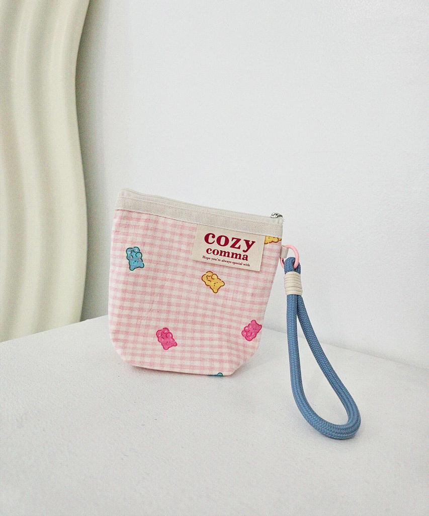 Cozycomma Моя собственная кастомная сумка-чехол на запястье_Клетка Желтый Медведь Розовый