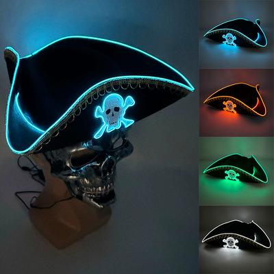 Новый стиль Светодиодная Шляпа Капитана Хэллоуин Маскарад Пиратская Тематическая Вечеринка Косплей Аксессуары для Костюмов Капитана Шляпа со Светящимся Узором Черепа