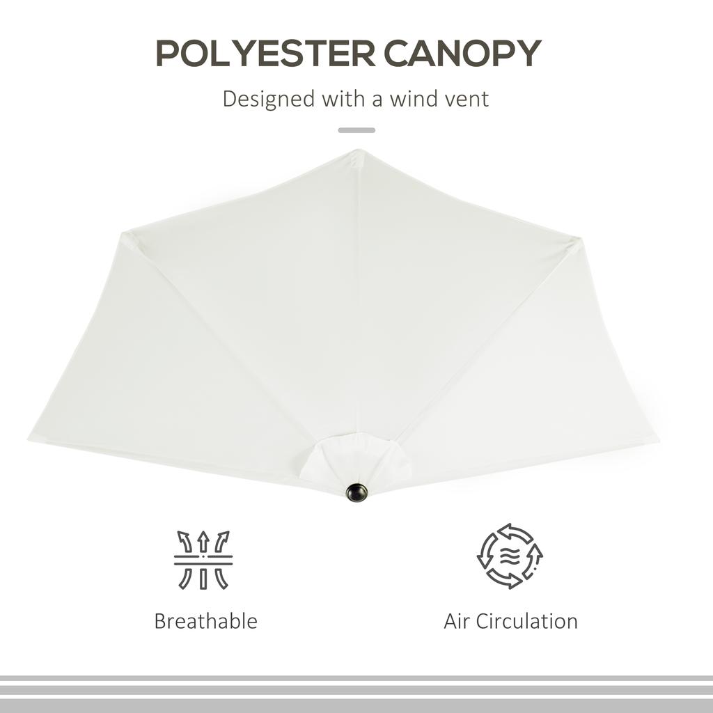 2.7M Garden Half Parasol Outdoor Balcony Umbrella With 5 Steel Ribs Patio Sun Shade Cream White
