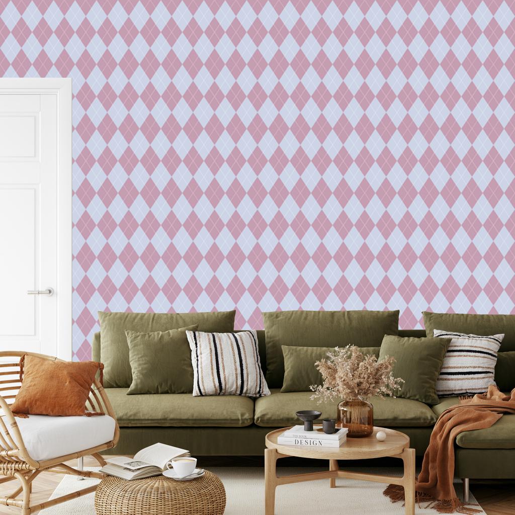 Pastel Diamonds Wallpaper Purple and Light Gray 50x1000