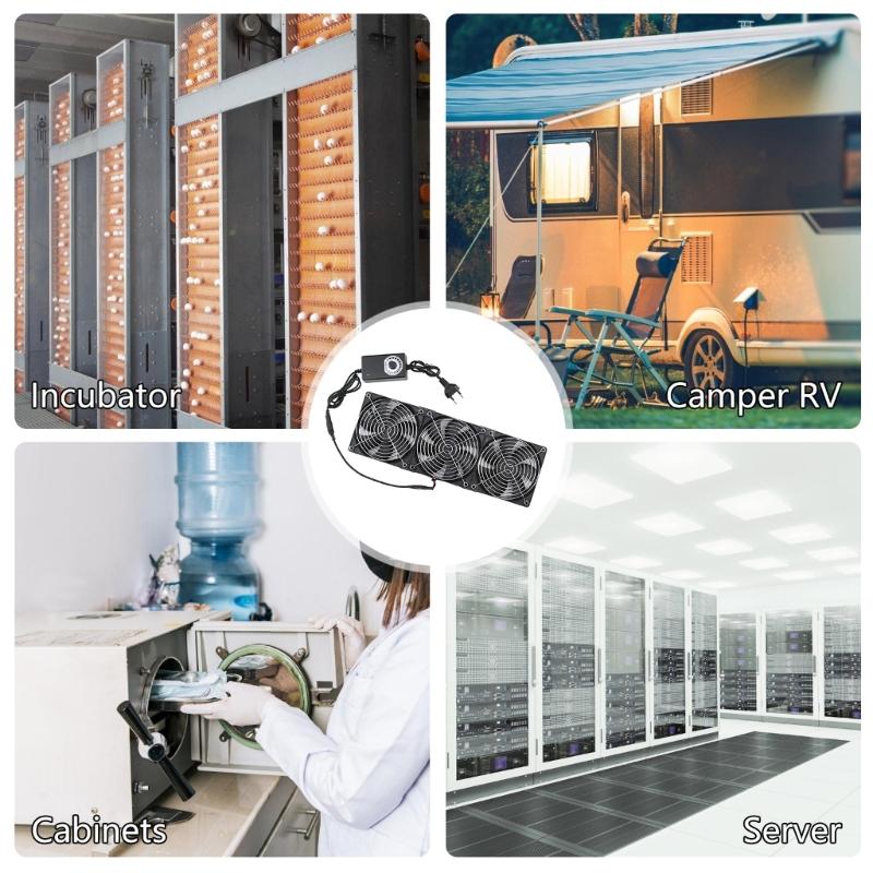 Ventilation Fan 3x120mm 2750rpm Axial Cooling Fan Set for Server Workstation and Window Exhaust with Speed Control 240V