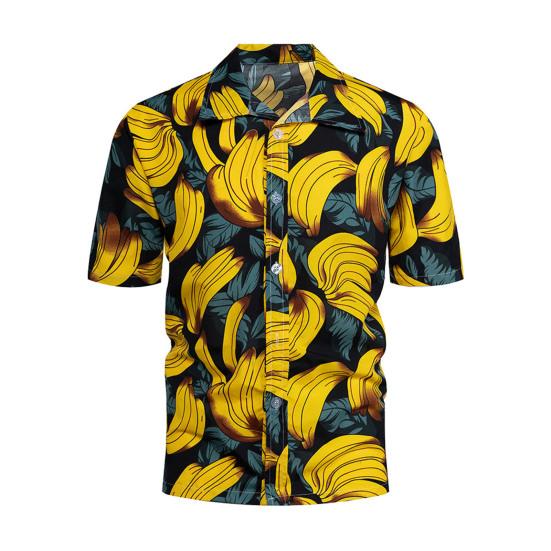 Men Shirt Banana Pattern Single-breasted Summer Hawaiian Buttons Shirt for Party