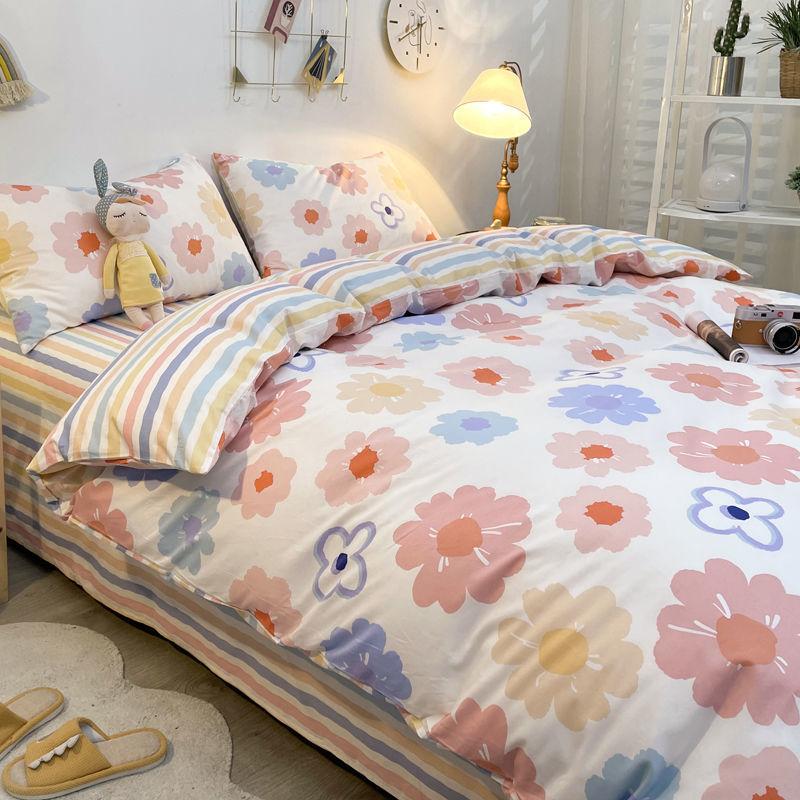 Four-piece Bed Cotton Nordic Style Quilt Cover Cotton Bed Linen Quilt Cover Pillowcase Set Household Bedding