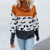 Vintage Fashion Elegant Casual Autumn and Winter Women's Leopard Print Color Collision Long-sleeved Pullover Sweater Women