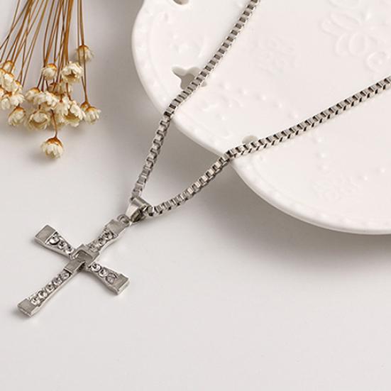 Cool Rhinestone Cross Pendant Long Necklace Men Jewelry Xmas Gift