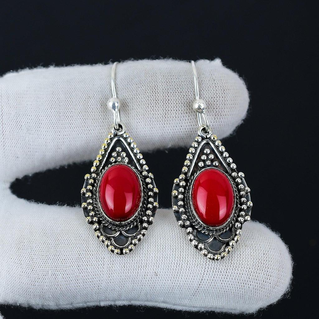 Серьги с натуральным красным кораллом, серьги из стерлингового серебра 925 пробы, серьги-подвески из серебра ручной работы в стиле бохо, подарки из ваты