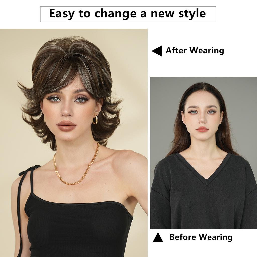 Европейско-американский короткий парик-пикси для женщин - Ретро-стиль 70-х 80-х годов, короткие волосы с серым мелированием, летний прохладный синтетический парик-шапочка, 2 доступных цвета