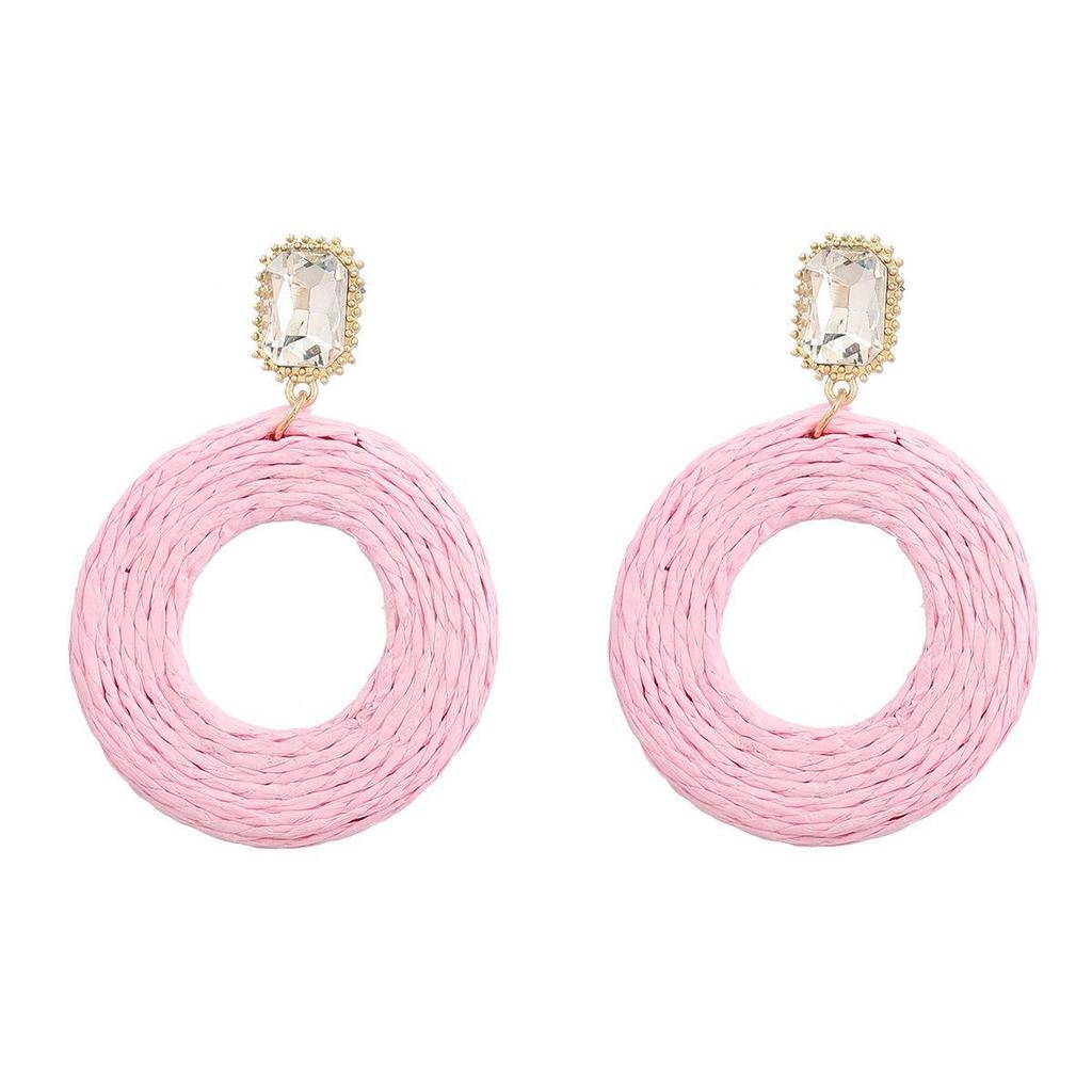 Ретро летние геометрические круглые серьги из рафии для женщин