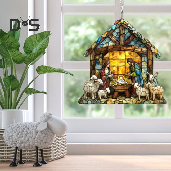 Рождественский вертеп, ловец солнца, рождественский подвесной ловец солнца на окно, украшение ручной работы «Рождение Иисуса» для христианского подарка