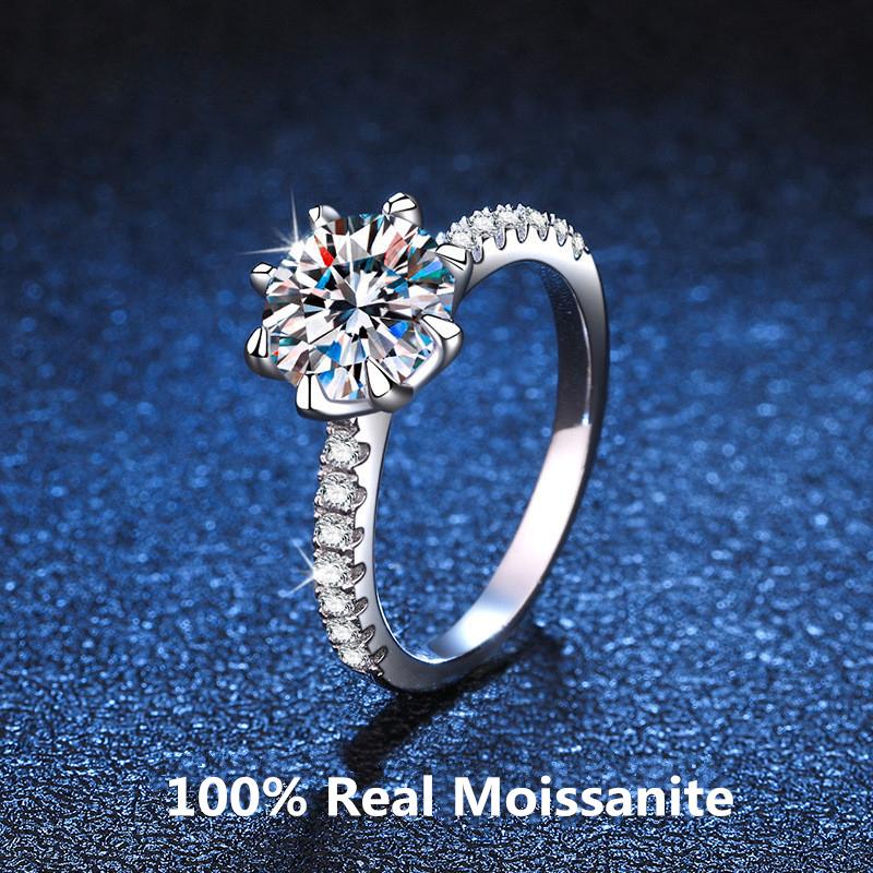 Certified D Color Moissanite VVS1 Sterling Silver Ring Wedding Engagement Luxury 2 CT Rings Fashion 14K White Gold Jewelry
