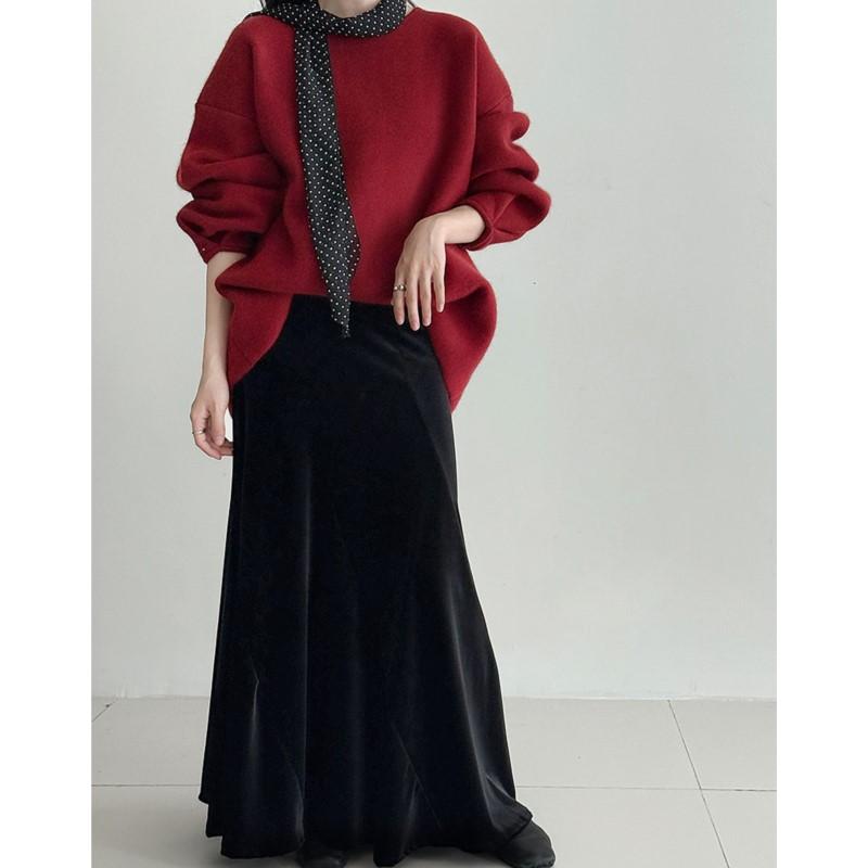 Johnature Бархатная плиссированная юбка в корейском стиле женская осенняя повседневная универсальная свободная с высокой талией длинная юбка