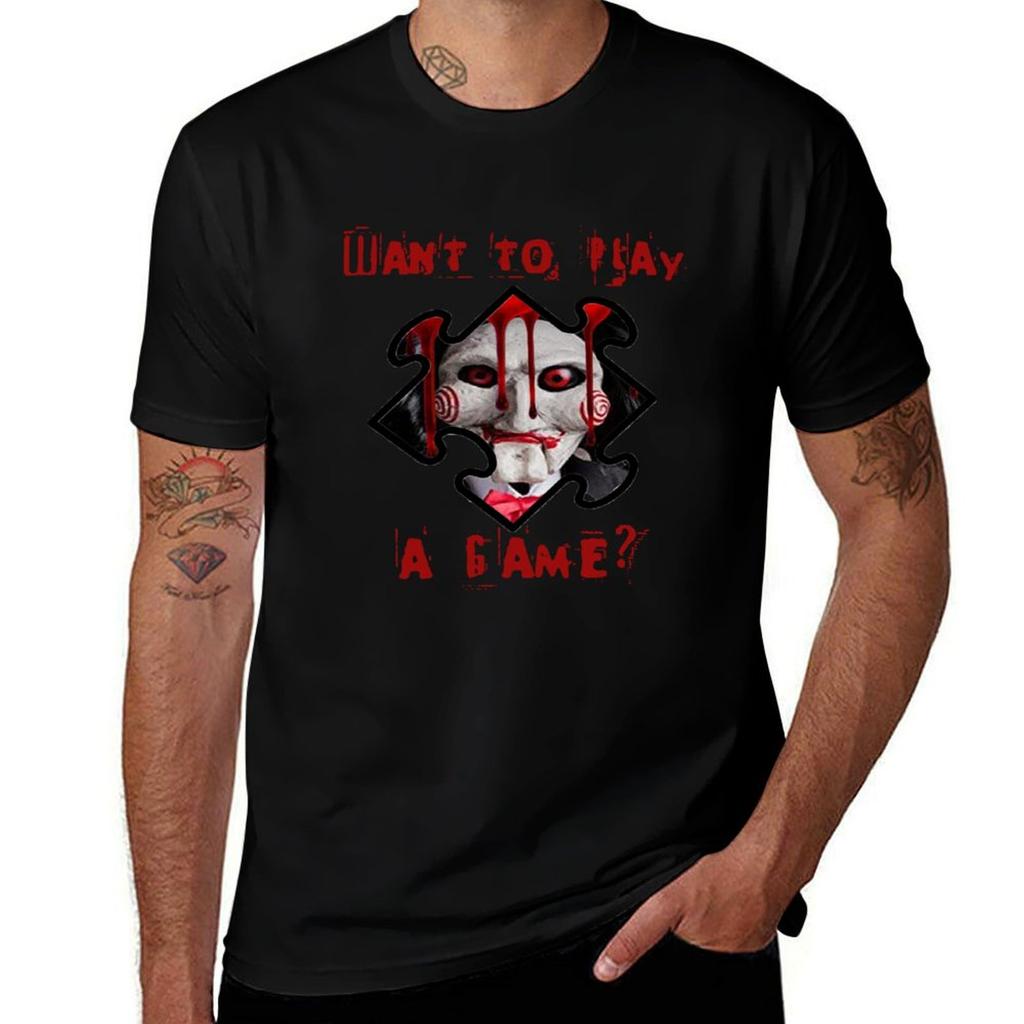 Jigsaw Billy The Puppet Want To Play A Game Tshirt No Iron Casual Short Sleeve Top