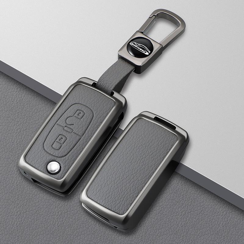 For Peugeot 107 207 307 308 407 607 3008 5008 Metal Leather Car Remote Key Case Cover Protection Shell Accessories