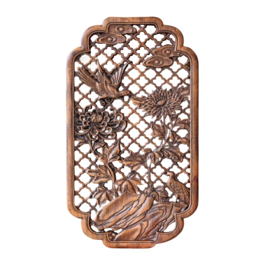 Carved Wood Panel, Home Decoration, Four Gentlemen - Chrysanthemums, Hanging Piece,