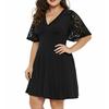 Fashion Women Plus Size Casual Solid V-Neck Short Sleeve Lace A-Line Swing Dress
