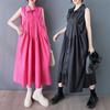 Spring and Autumn Splicing Casual Sleeveless Shirt Dress