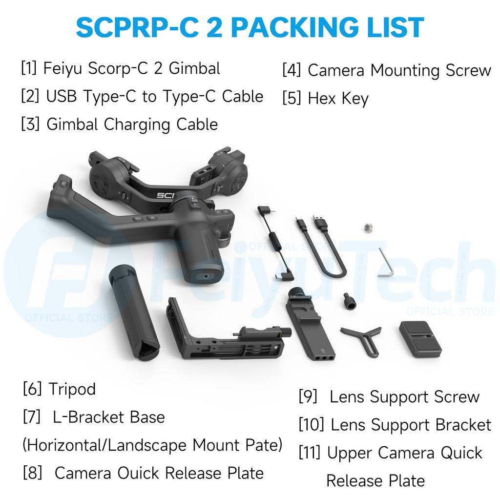 FeiyuTech Camera DSLR Image Tripod AI Remote Zoom Auto Axis Outdoor Compatible with and Other DSLR Cameras SCORP-C2 Stabilizer, 3.5kg Payload, Gimbal,