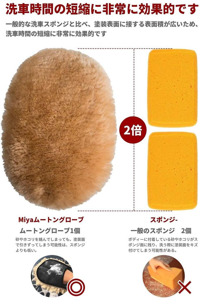 Miya Набор для мойки автомобиля из австралийского мутона Профессиональная швабра-перчатка для мойки автомобиля, 2 шт., 100% шерсть, щетка, (Верблюд)