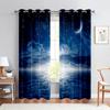 Starry Sky And Moon Night View 3d Printed Curtains Suitable For Bedroom, Living Room, Study Room Decorative Curtains 2 Pieces