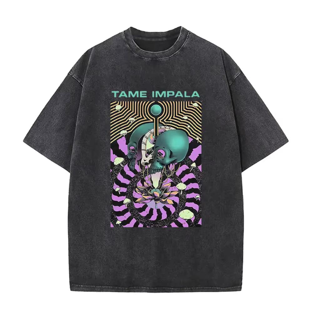 Rock Band Tame Impala Deadbeat Tour 2026 Vintage Washed T-shirt Unisex Hip Hop Gothic T Shirt Casual Oversized Short Sleeve Tees
