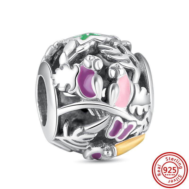 S925 серебро лист лотоса птица замок кулон пчела-бабочка дерево тонкие бусины подходят оригинальный браслет-подвеска DIY ювелирные изделия