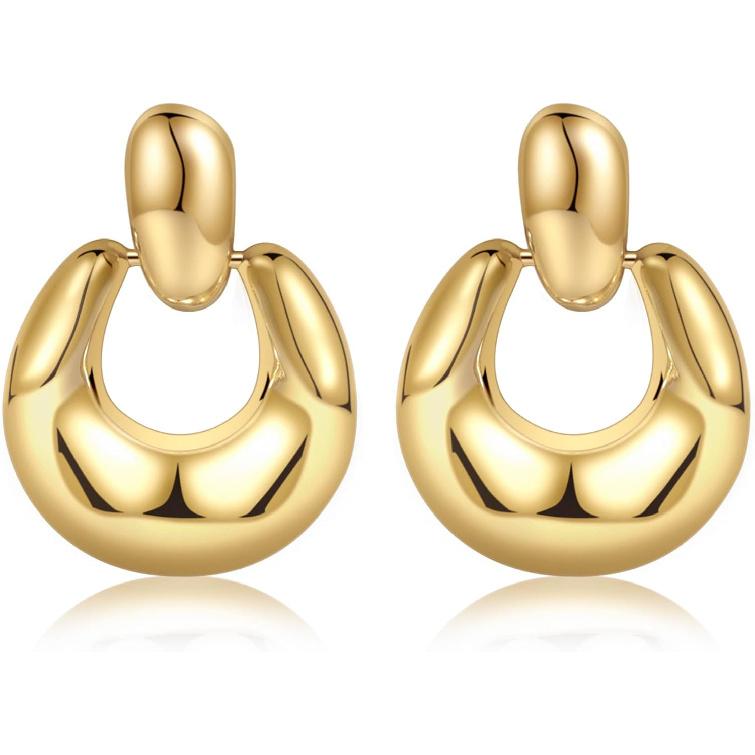 Amicon Chunky Gold Stud Earrings for Women 14k Gold Plated Hypoallergenic Earrings Statement Trendy Fashion Gold Jewelry Gifts