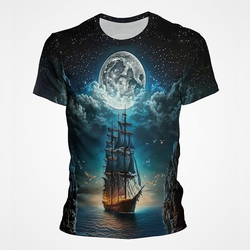 Sail Boat Pirate Ship Graphic T Shirts Men 3d Printing Short Sleeve Tee Tops Casual Mens Oversized Streetwear Tshirt Ropa Hombre
