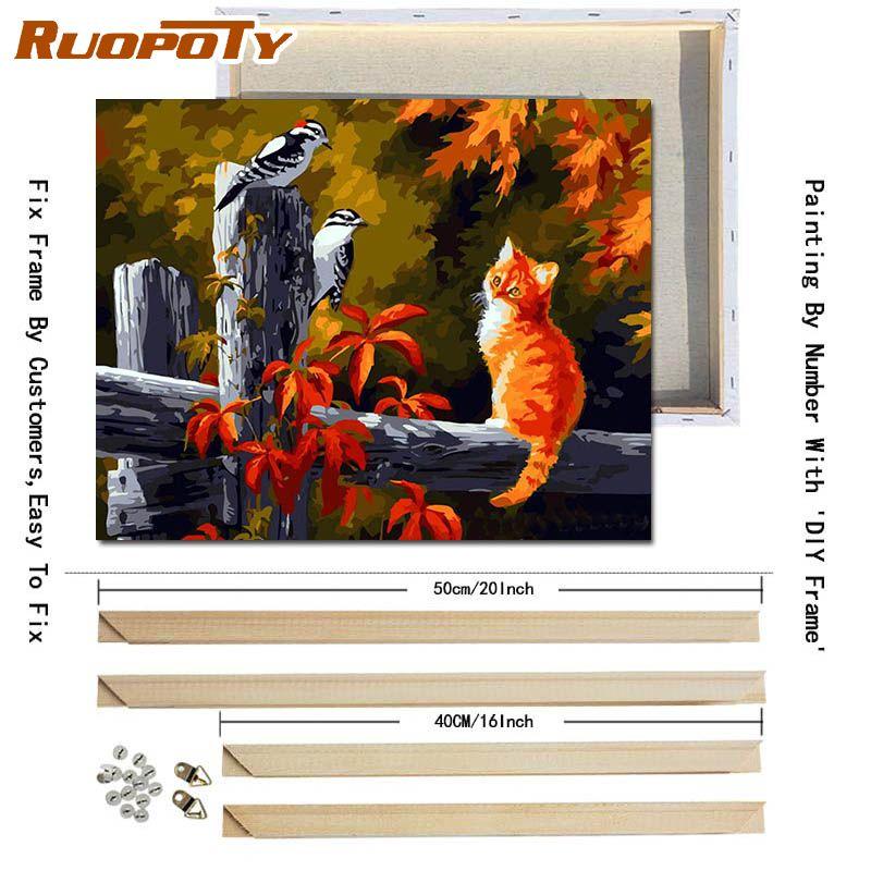 RUOPOTY With DIY Frame Animals DIY Painting By Numbers Handmade Oil Painting Kits Acrylic Picture Canvas Painting For Wall Art