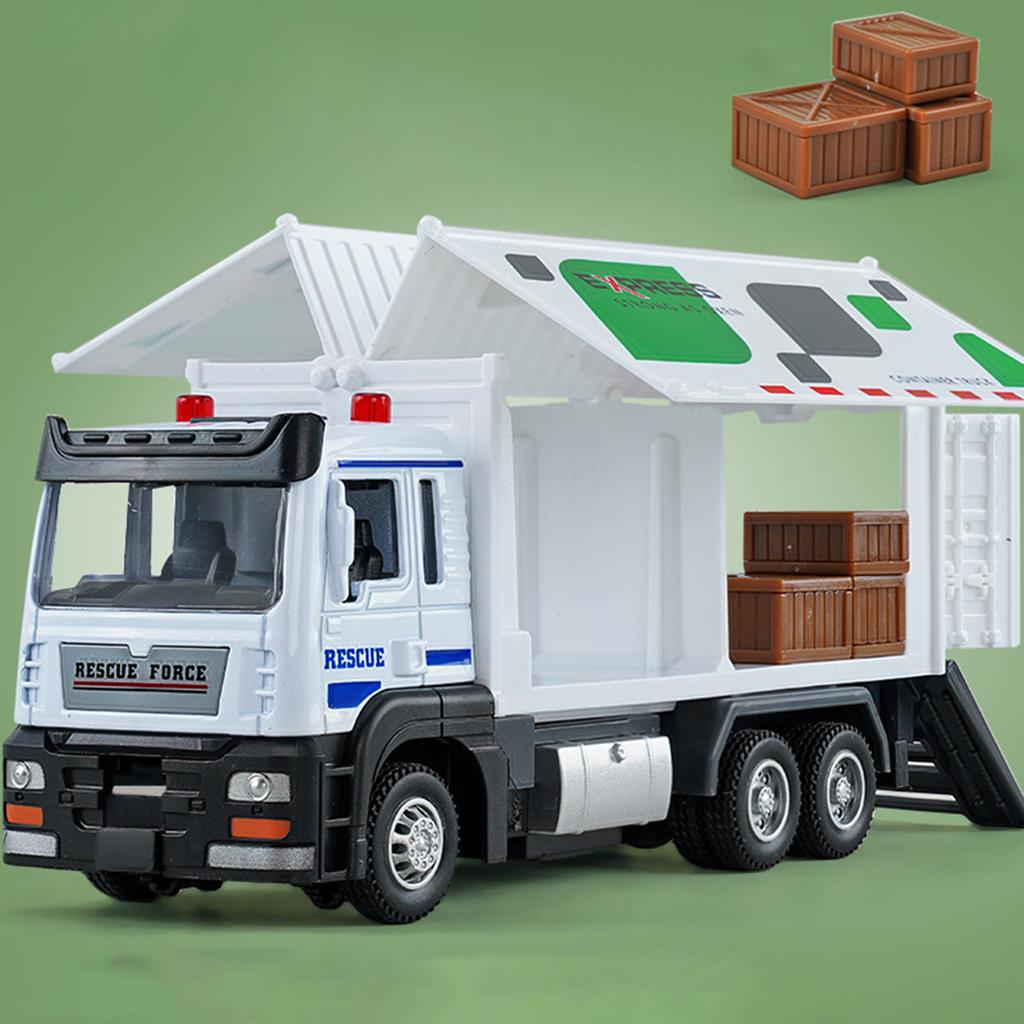 Модель контейнеровоза в масштабе 1/32 с музыкой и светом, открывающаяся дверь, реалистичное игрушечное украшение автомобиля, модель инерционного грузовика из сплава, откат назад, подарок на день рождения