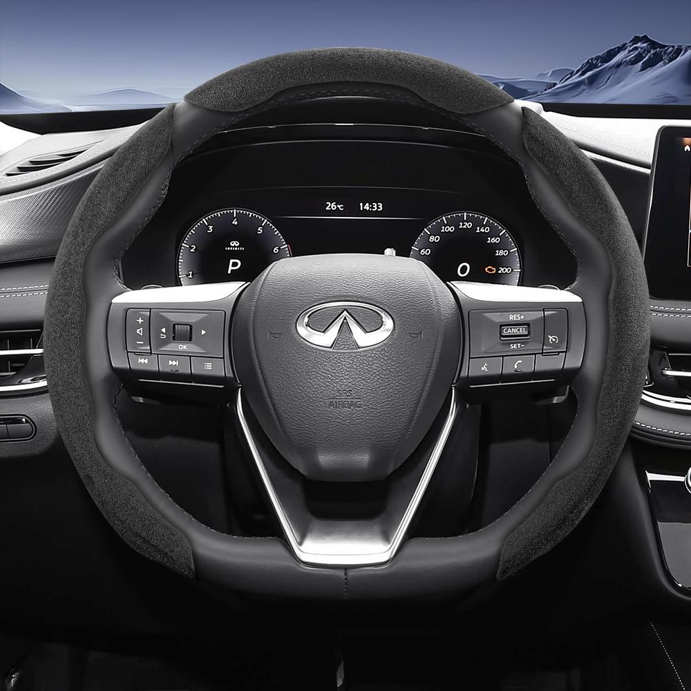 Bpzsw1 Подходит для рулевого колеса Infiniti Sports из замшевой кожи со съемной конструкцией на кнопках для моделей, таких как Q50 Qx50 Qx55