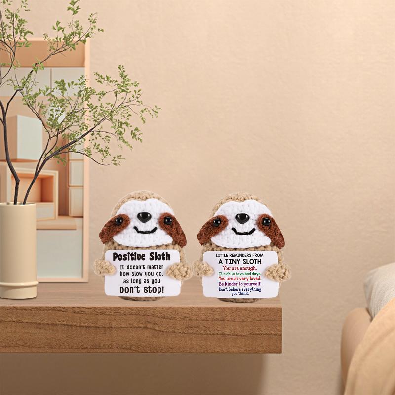 1PC Finished Ornament Emotional Support Crochet Holiday Gift Desk Decor Handmade Knitted Figurine Sloth Doll with Card