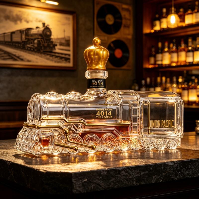 Big Boy 4014 Glass Decanter Steam Train Shaped Whiskey Bottle Union Pacific Railroad Collectible Bar Decoration